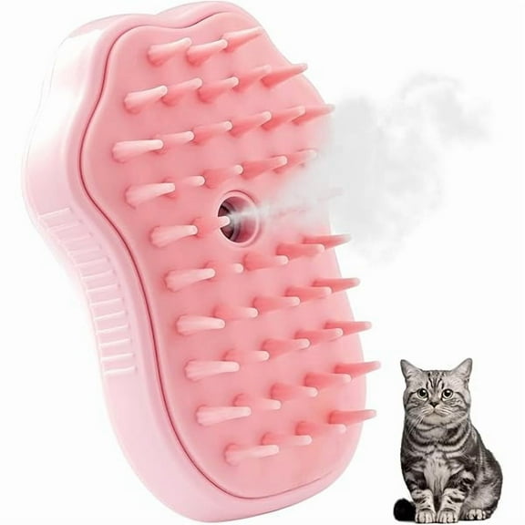 Saluqifa Cat Steam Brush, 3 in 1 Cat Steamy Brush, Silicone Massage Grooming Comb, Pet Hair Cleaning Misting Comb for Kittens(Pink Cat Paw)