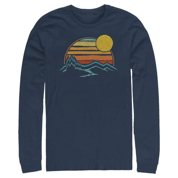 Men's Lost Gods Nature Sunset Scene Long Sleeve Shirt Navy Blue 2X Large
