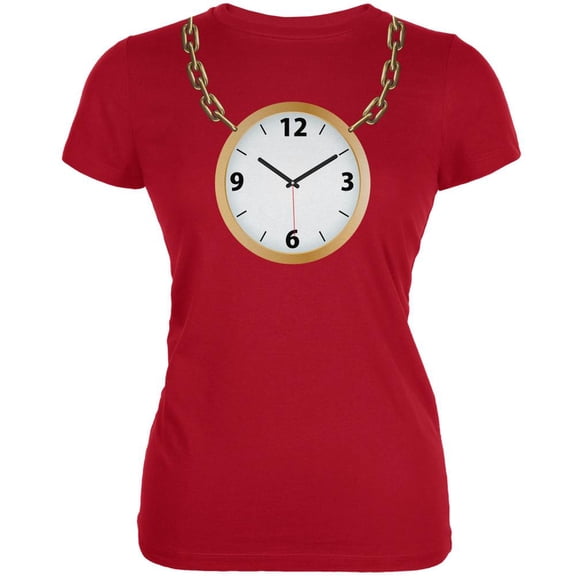 Clock Necklace Red Juniors Soft T-Shirt - Large