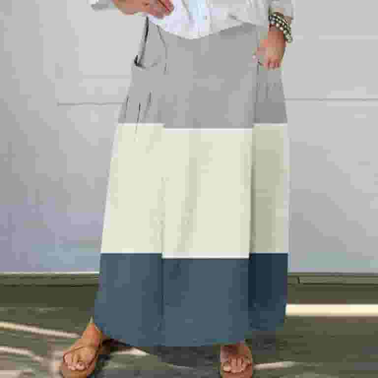 スカート Cotton and linen skirt with diagonal motif yillto Womens Cotton Linen Skirts High Waist Flowy Summer