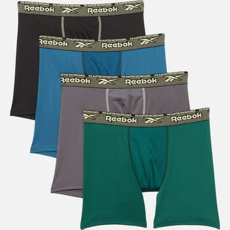 REEBOK MEN'S PACK 4 - 243 P109 SOLID GREEN - LARGE - UNDERWEAR X4 BOXER BRIEF