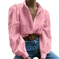 thumbnail image 6 of XFLWAM Women's Eyelet Hollow Out Lace Tops Puff Long Sleeve Button Down Shirts Spring Summer Dressy Causal Business Work Out Blouse, 6 of 9