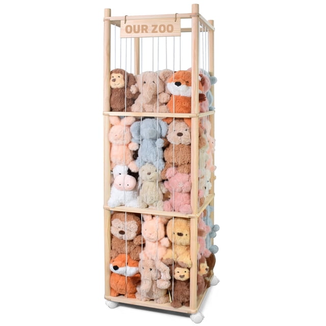 Soporte de madera para juguetes de zoológico, 138 cm, para guardar animales de peluche