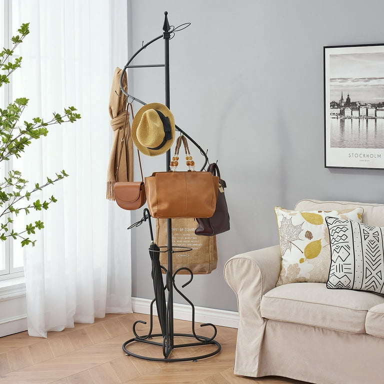 VECELO Free-Standing Coat Rack, Hall Metal Coat Trees with Hooks for  Scarves, Bags and Umbrellas, Black 