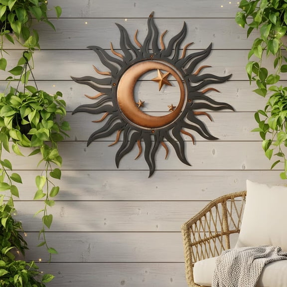 Sun Moon Star Metal Wall Art Sculpture Decorative Garden Wall Decor