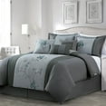 thumbnail image 2 of Chezmoi Collection Vienna 7-Piece Gray Blue Embroidered Floral Comforter Set, King Size, 2 of 14