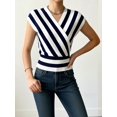 thumbnail image 6 of Women Tops Cap Sleeve Dressy Casual V Neck Stripe Shirts Summer Business Work Blouses Outfits White & Blue M, 6 of 9