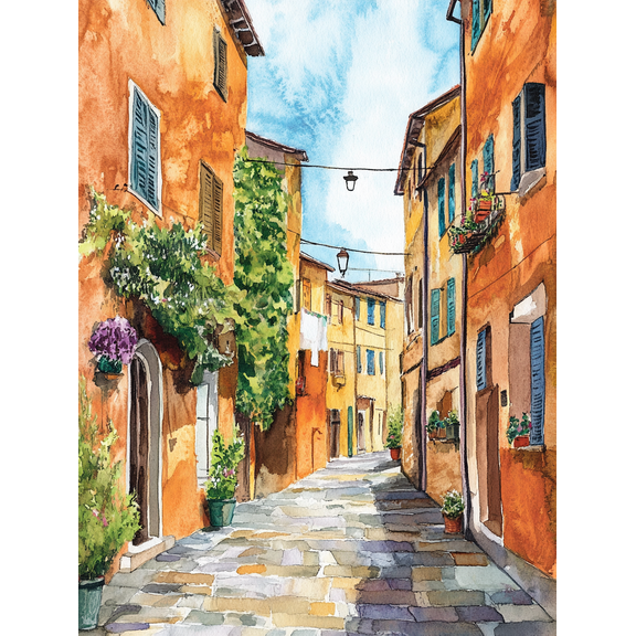 Italian Street Scene Watercolor Painting/Canvas Print， Perfect for Living Room， Bedroom， Dining Room， Kitchen， and Office Decor