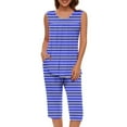thumbnail image 3 of Bovxnpu Womens Plus Size Pajama Sets, 2 Piece Loungewear For Women, Fashion Woman Round Neck Printing Sleeveless Blouse Shorts Pants Elastic Waist Pajama Sets L, 3 of 7