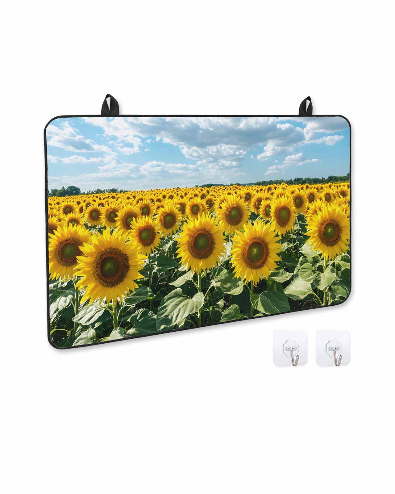 nqOlkjepod Large Induction Cooktop Protector Mat 24"x21", Turmeric Sunflowers Stove Top Covers for Electric Stove, Spring Floral Blue Sky Country Farm Stove Burner Cover Mats, Glass Top Stove Cover