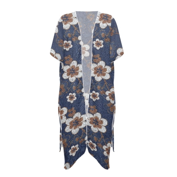 HELLHERO Vintage Floral Print Beach Kimono - Lightweight Breathable Swimsuit Cover Up - Elegant Loose Fit for Summer Vacation, Pool & Beach