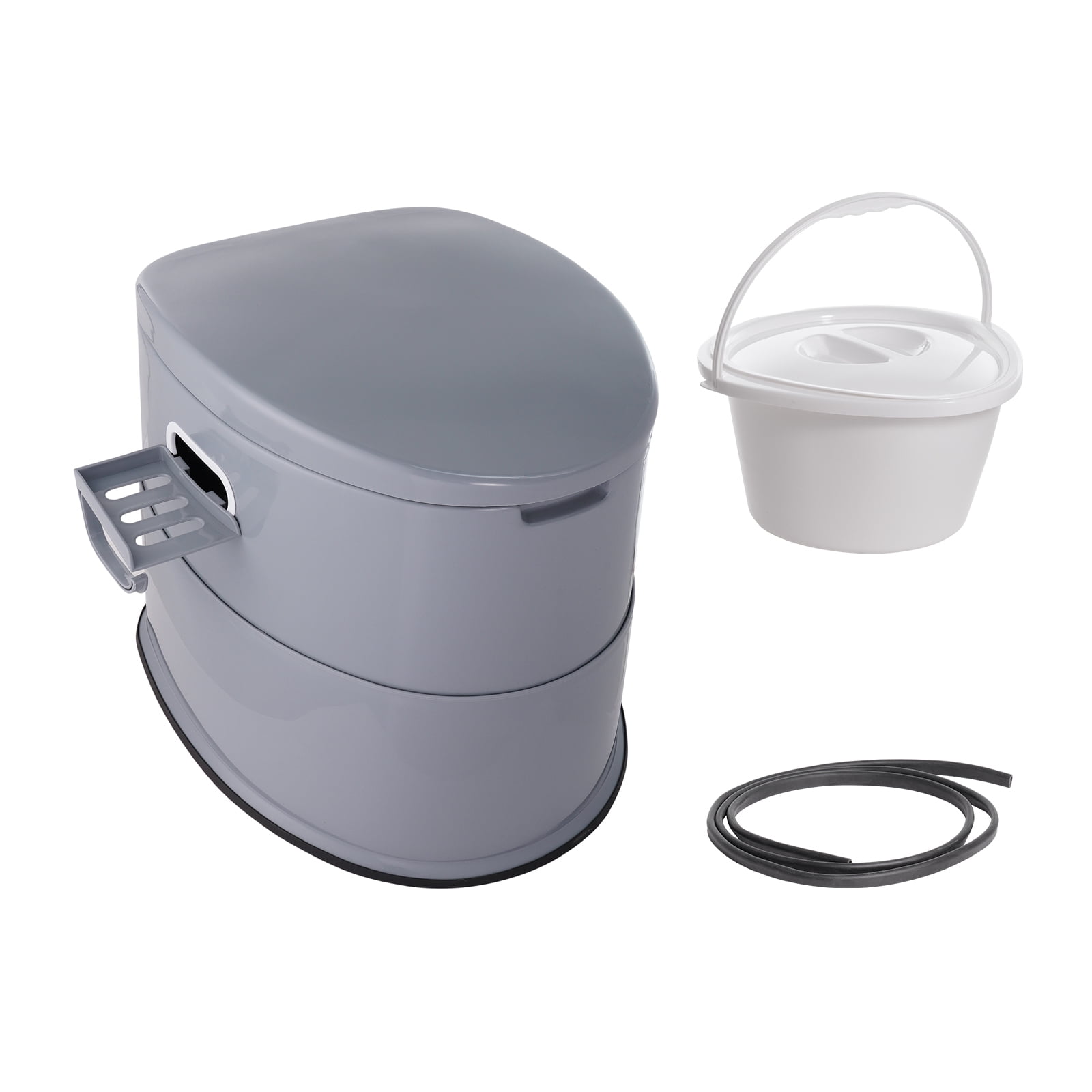 KFFKFF Portable Camping Toilet, Portable Sanitation Unit with 1.3 Gal Separate Inner Pail & Detachable Tissue Dispenser, Dual-Covered Commode