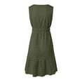 thumbnail image 6 of vigerkar Women's Summer Sleeveless Mini Dress V Neck Hollow Out Eyelet High Waist A Line Swing Short Party Dresses Green, L, 6 of 7