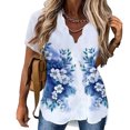 thumbnail image 1 of Camiseta con cuello en V para mujer, manga corta, ajuste holgado, hermosa impresión, camisetas casuales de verano, azul M, 1 of 5