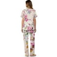 thumbnail image 3 of TSOVTHRID Vintage Rose Print Pajama Set for Women Soft Short Sleeve Pajama with Long Pants Breathable Nightwear, Size M, 3 of 7
