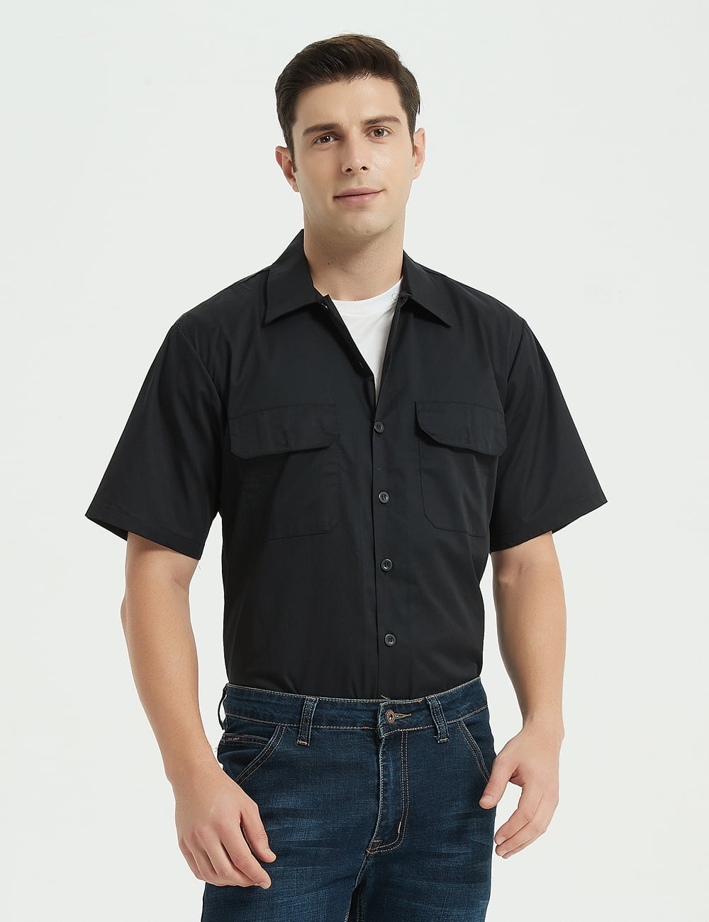  TopTie Personalized Short Sleeve Work Shirt Customized Work  Clothes - Embroidered Above Two Pockets-Black-S : Clothing, Shoes & Jewelry