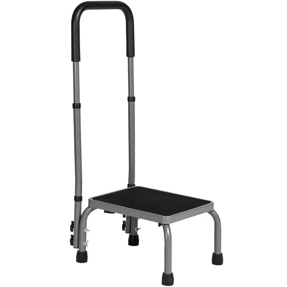 Naipo Medical Step Stool with Handle, Non-Slip Platform Adjustable Height Footstool for Seniors, Elderly & Disabled, Steel Holds up to 300 lbs, Grey