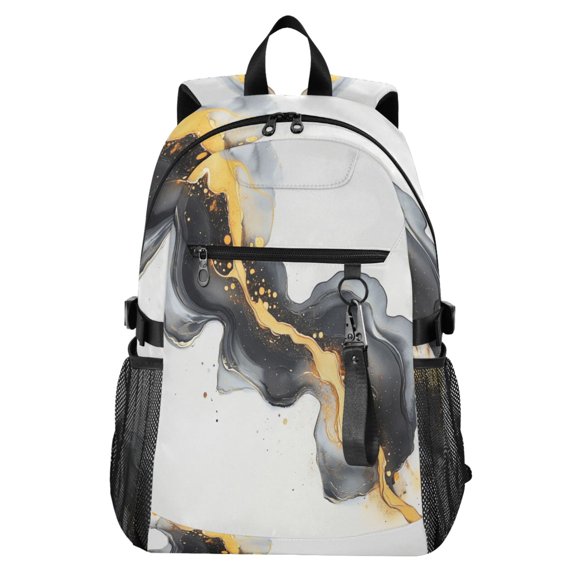 Full‑Print Casual Laptop Backpack, 20L Water‑Resistant Twill Tote Daypack with 14 Inch Computer Compartment for School Business Travel Beautiful Marble Pattern