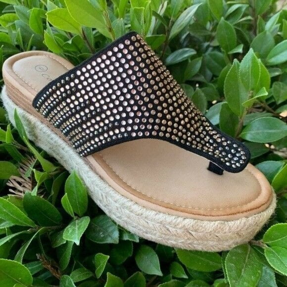 Espadrille Bling Platform Wedge Thong Sandals