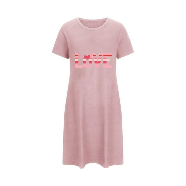fheaev Chemises de Nuit pour Femmes Grande Taille Imprimé Saint-Valentin Chemise de Nuit Manches Courtes Col Rond Robes de Maison Courtes Imprimé Floral