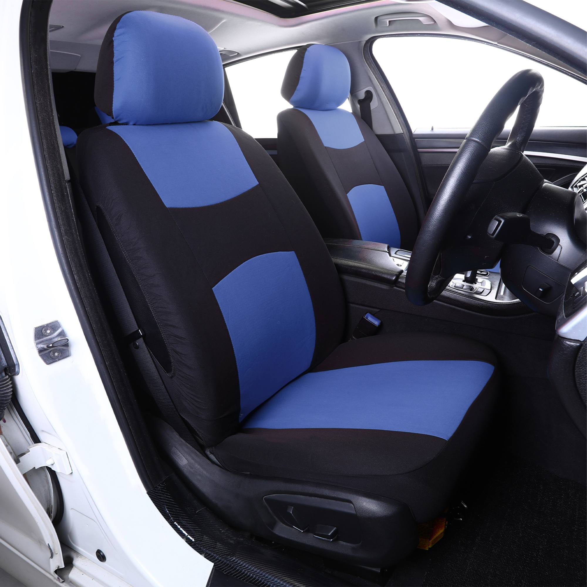 Universal Front Seat Covers for Cars, SUVs, Trucks, Black-Blue Trim, Anti-Wear Car Seat Protector for 2 Seats, All-Season Full Surround Design