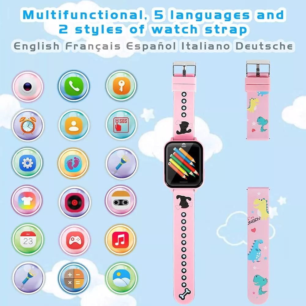 TOPCHANCES Smart Watch for Kids, Kids Smartwatch with Two-way Call 10 Games Camera Music Player SOS, Birthday Educational Gift for Age 3-14 Boys Girls, Pink