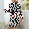 thumbnail image 6 of Gambling Casino Cards Night Robe Long Sleeve V Neck Robe With Belt Women's Sleepwear Dresses, 6 of 9
