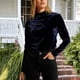 thumbnail image 5 of Karight Women's Dressy Mock Neck Velvet Blouse Long Sleeve Elegant Business Casual Tops Ladies Office Party Shirts, 5 of 5