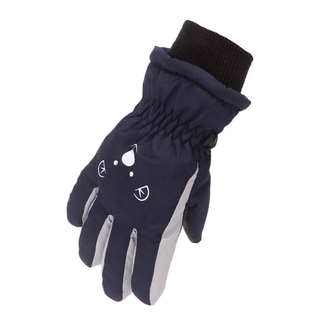 Guantes de esquí Qarigey para niños de tela a prueba de viento patrón de animales Negro