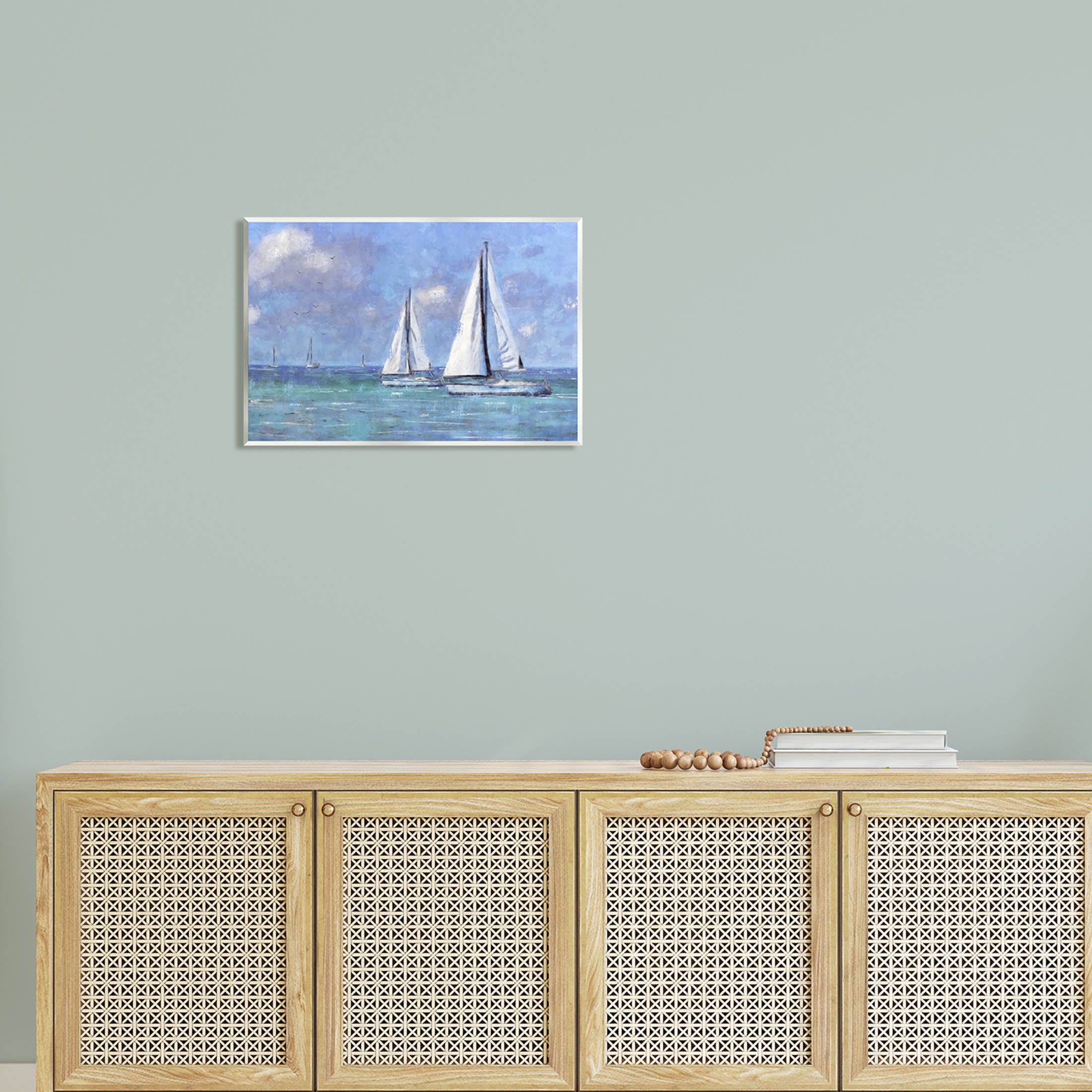 Stupell Industries Sailboats Drifting Vivid Blue Sky Painting Unframed Art Print Wall Art, Design by Nina Blue