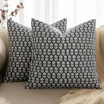 Block Print Pillow Covers 20x20 Inch Set of 2, Vintage Floral Throw Pillow Cases Neutral Linen Farmhouse Cushion Covers for Couch Sofa Bed Chair Living Room Summer, Dusty Blue