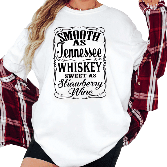 Women's Smooth As Tennessee Whiskey Sweet As Strawberry Wine Graphic Tee Short Sleeve Round Neck Top White S-5XL