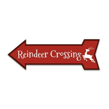 Arrow Shape Plus Reindeer Crossing (Left) 12x4" Wall or Door Sign | Christmas Holiday Decoration