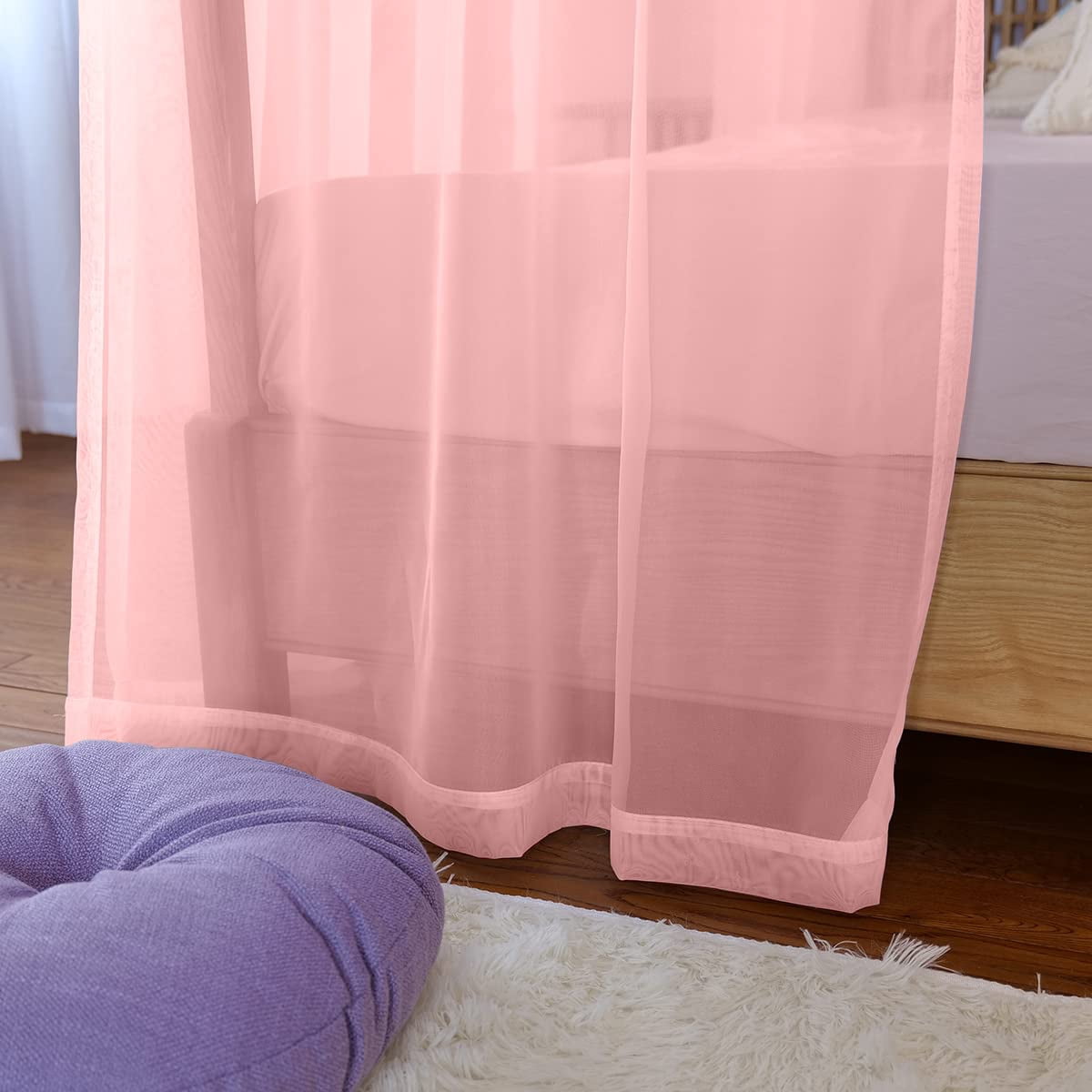 Sheer Bed Curtains For King  Queen Full And 4 Corner Canopies & Drapes Four Poster Beds Pink