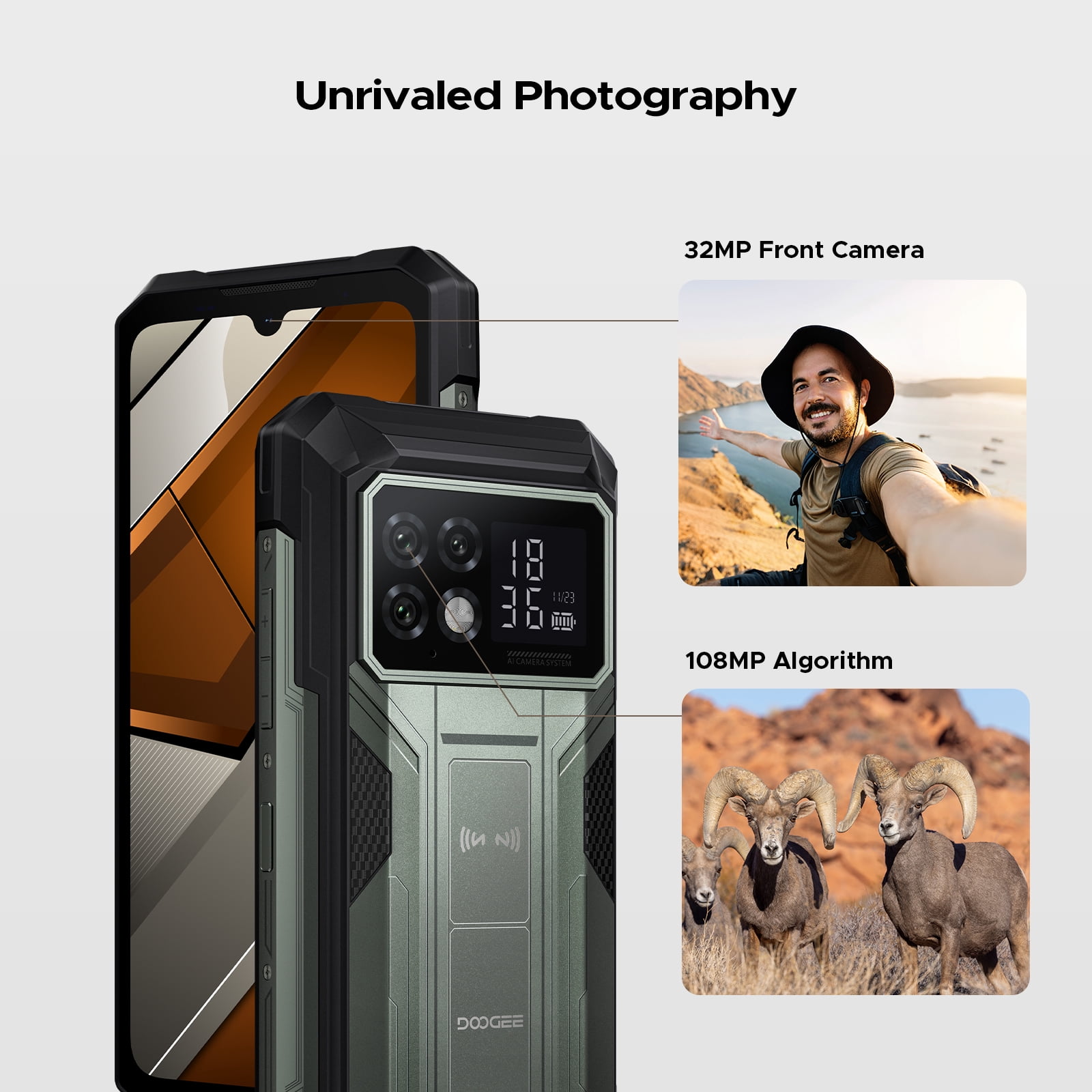 DOOGEE S200 Max 5G Rugged Phone Unlocked, Rugged Smartphone with 1.3" Rear Screen,22000mAh/66W,36GB+512GB/TF 2TB,108MP+20MP Night Vision Camera,6.72" FHD+/120Hz,Dual Unlock/NFC/5G Dual SIM Android 15