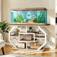 thumbnail image 2 of Dextrus Heavy Duty Metal Aquarium Stand with Power Outlets - Suitable for 55-75 Gallon Fish Tank Stand, Turtle Tank, Reptile Terrarium (865lbs Capacity) - White & Walnut, 2 of 9