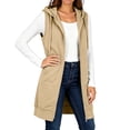 thumbnail image 7 of Edvintorg Jackets for Women Sleeveless Lightweight Zip up Hooded Long Coat with Pockets Fall Outerwear Plus Size Women’S Clothing Khaki XXL, 7 of 7