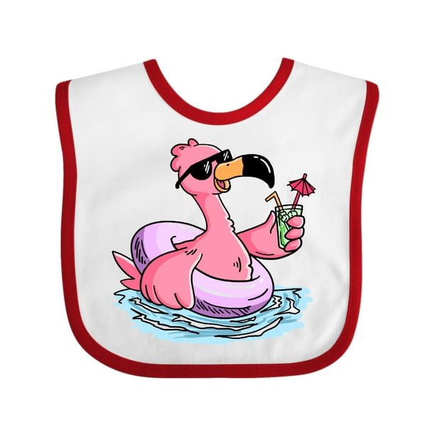 Flamingo with Sunglasses Pool Float and Drink Baby Bib ...