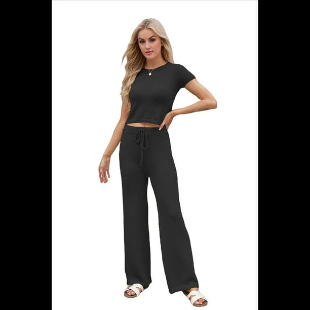 Conjunto Deportivo de Verano para Mujer, de Corta y Bloques de Color, con Pantalones Ajustados, A Juego, para Estar en Casa, 2025 Negro S