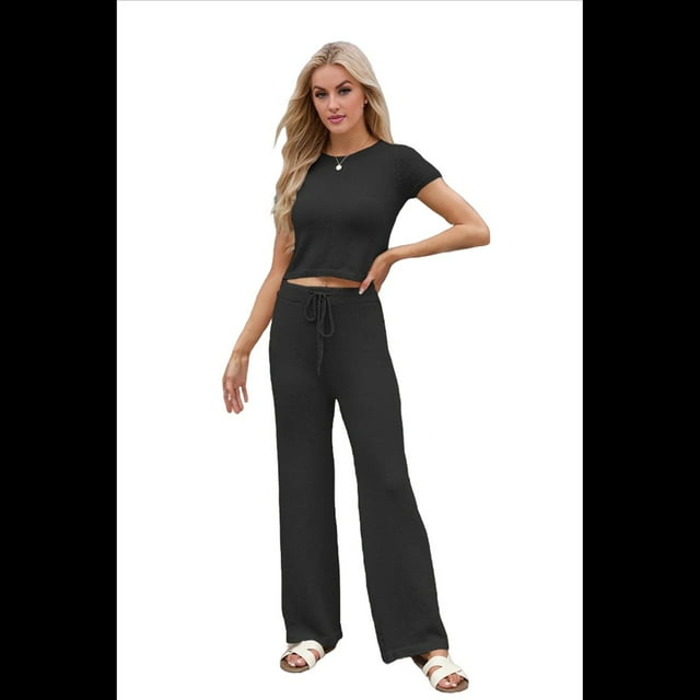 Conjunto Deportivo de Verano para Mujer, de Corta y Bloques de Color, con Pantalones Ajustados, A Juego, para Estar en Casa, 2025 Negro S