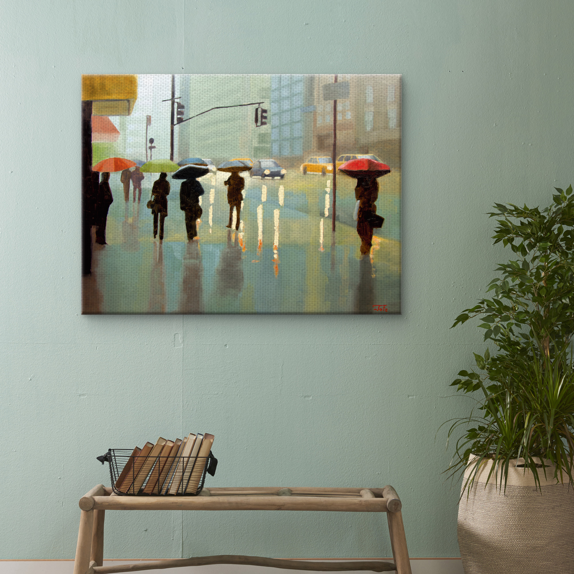 Masterpiece Art Gallery New York Reality Rainy Street By Tate Hamilton Canvas Art Print 30" x 40"
