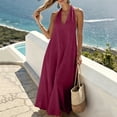 thumbnail image 5 of Women's V-Neck Sleeveless Casual Solid Color Hanging Neck Summer Dress, 5 of 7
