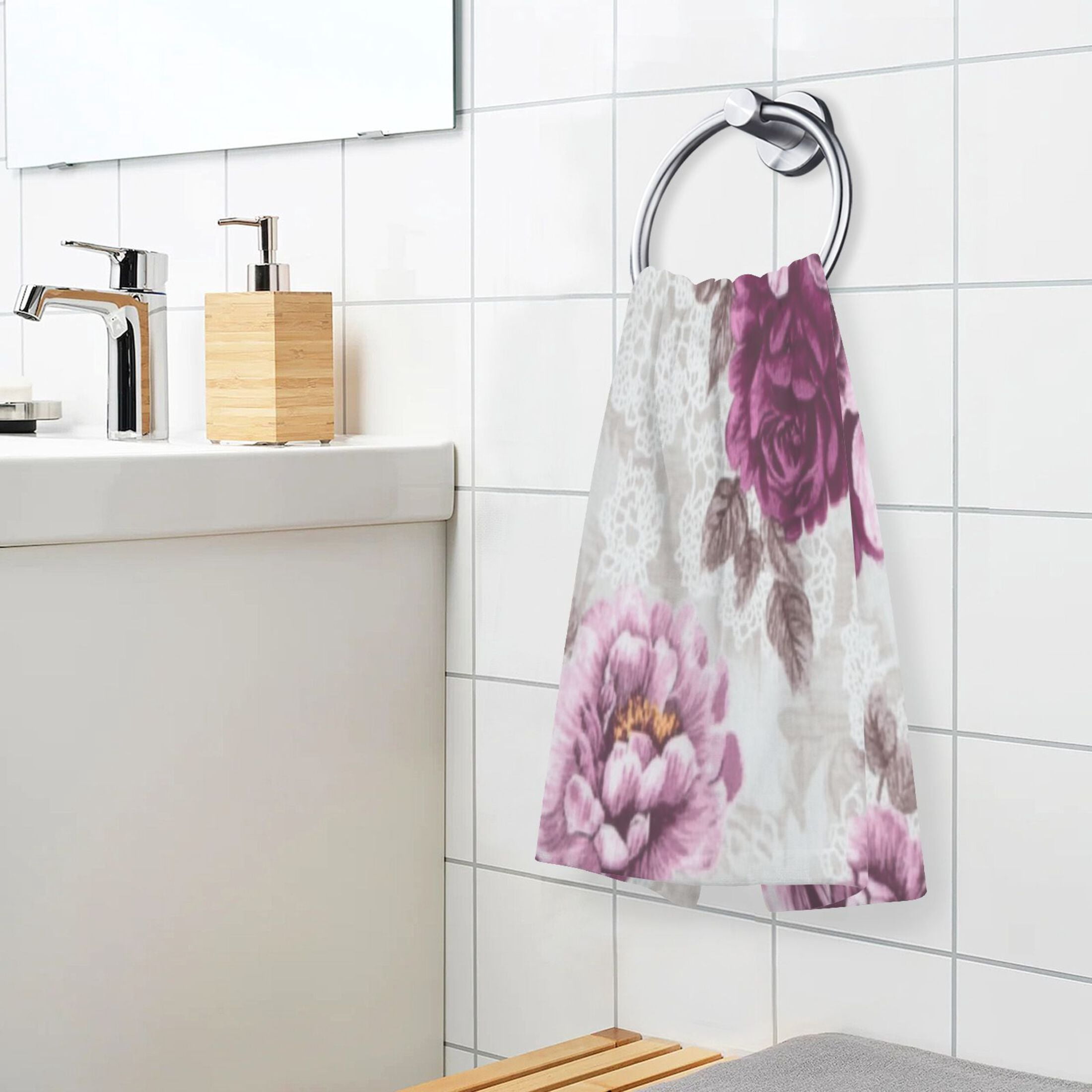 2 Pcs Absorbent Face Towel Bath Hand Towels Soft Breathable Cotton Towel Set for Bathroom Kitchen Hotel Spa Decor Magenta Roses