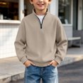 thumbnail image 2 of mgoYE Boys Quarter Zip Pullover Long Sleeve Corduroy Shirts Oversized Sweatshirts Kids Preppy Clothes Teens Hoodie 4-15T(Khaki,13-14 Years), 2 of 6
