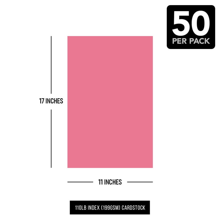 Color Card Stock Paper, 11 x 17, 50 Sheets per Pack - Pink
