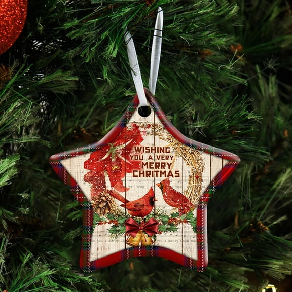 Flagwix Christmas Ornaments, Ceramic Ornaments, Cardinal A Very Merry Christmas, Christmas Decorations, Christmas Gifts - Star, 1 Pcs