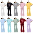 thumbnail image 3 of Girls Clothes 2 Piece Outfit T-Shirt Top + Bell-Bottoms Pants Girl Trendy Clothing Set 8-12 Years, 3 of 3