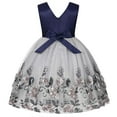thumbnail image 4 of Odeerbi Kids Girls Princess Dresses Party Gowns Children's Evening Dress Mesh Flowers Formal Dress Bow Sequins Wedding Dresses Dark Blue, 4 of 9
