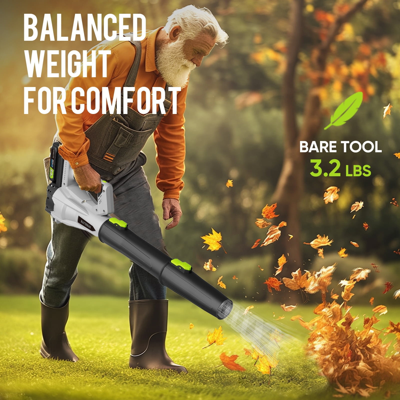Steelite 21V Cordless Leaf Blower,150 MPH 600 CFM,Electric Leaf Blower with 2 x 2.0Ah Battery Packs and Charger,Lightweight Battery Powered Leaf Blower for Lawn Care, Patio Cleaning