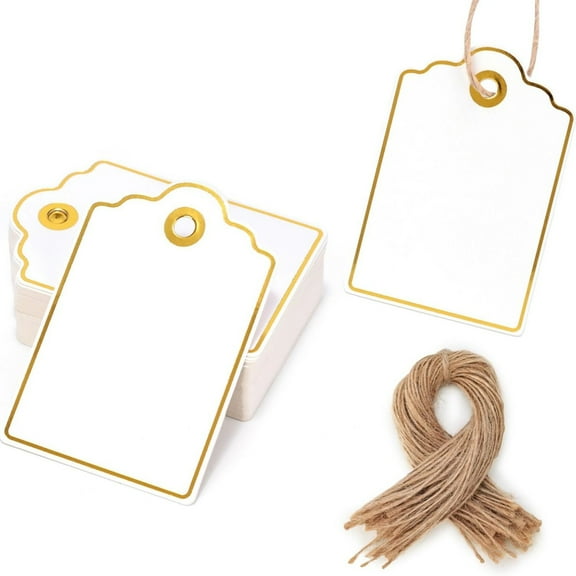 - 50PCS Gift Tags with String Attached, 2 x 3 Inches Paper Blank Hang Tags with String for Clothes DIY Crafts Wedding Holiday (White)